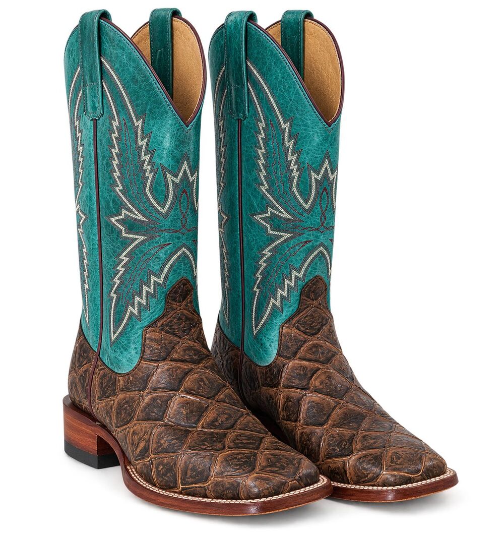 Macie Bean M9120 Reely Good Time Boots Square Toe 7 M Brown Turquoise Fish Print